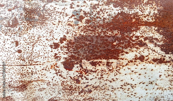 Obraz Close-up of rusty metal surface with corrosion patterns, showing natural decay and industrial texture for grunge, vintage, or abstract design backgrounds.
