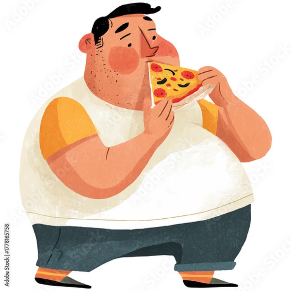 Obraz fat man eating sliced pizza