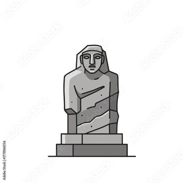 Fototapeta Gray stone bust statue, potentially from ancient egypt, features intricate carvings. Ideal for history books, educational websites, or cultural presentations.