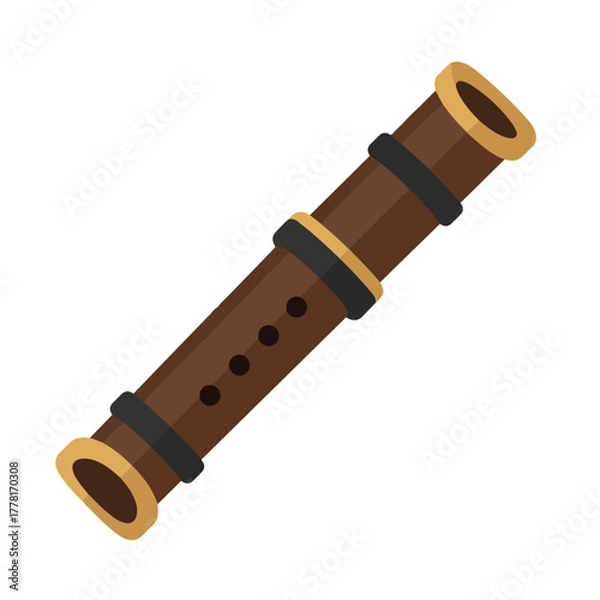 Fototapeta Brown wooden recorder with holes, suitable for music education, school projects, musicrelated articles, or cultural design elements in graphic designs.