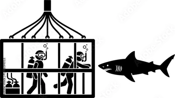 Obraz Shark Cage Diving Adventure Icon