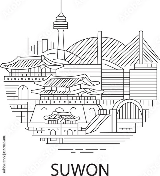 Fototapeta Suwon City Line Draw Simple Minimalist