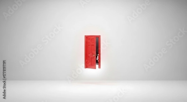Fototapeta Open Red Door in Minimalist White Room