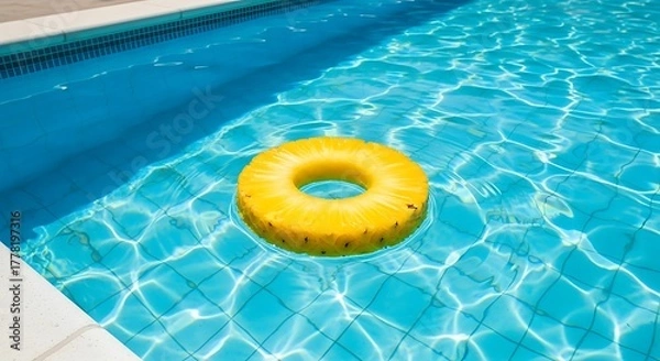 Fototapeta Pineapple Ring Floating in a Refreshing Swimming Pool