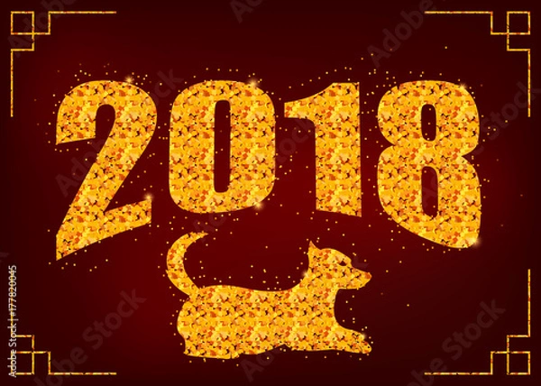 Obraz 2018 Chinese New Year. Design for holiday greeting cards, calendars, banners, posters. Happy New Year. Vector element for New Year`s design.