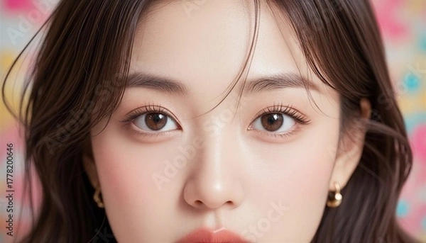 Fototapeta カラフルな背景で見つめる女性の目元