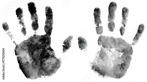 Fototapeta Ink handprints on white background, representing connection, unity, and human touch