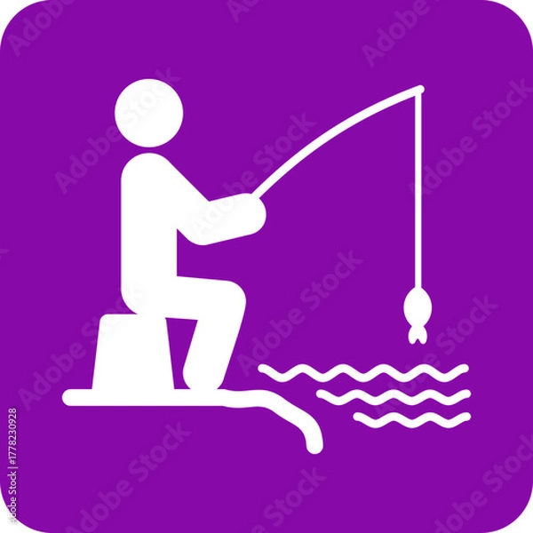 Obraz Simple white silhouette of a person sitting and fishing with a rod and reel on a purple background