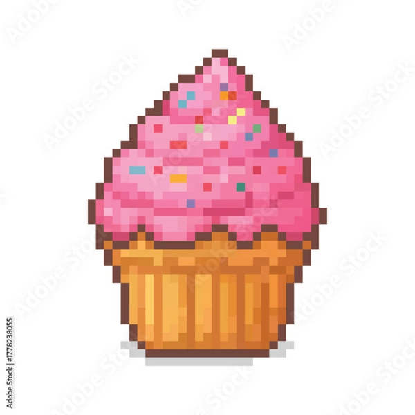 Fototapeta Pixel Art Pink Cupcake with Sprinkles Icon Vector Illustration
