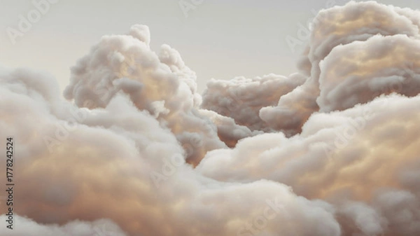 Fototapeta A close-up, abstract view of fluffy, organic shapes resembling clouds or cotton. The textures are soft and inviting, with subtle variations in color and light.