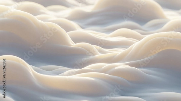 Fototapeta A close-up, abstract view of soft, undulating forms resembling clouds or gentle waves. The color palette features delicate pastel shades of cream, pale yellow, and light blue.