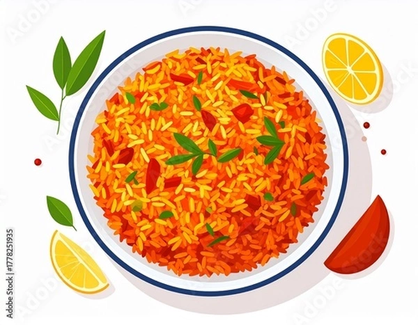 Obraz Flat Vector African Jollof Rice Illustration on White Background