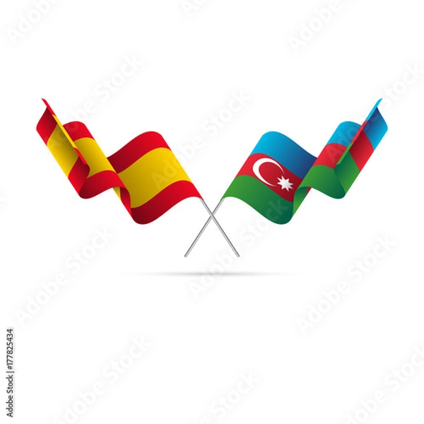 Obraz Spain and Azerbaijan flags. Crossed flags. Vector illustration.