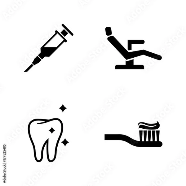 Fototapeta Dentist. Simple Related Vector Icons Set for Video, Mobile Apps, Web Sites, Print Projects and Your Design. Black Flat Illustration on White Background.
