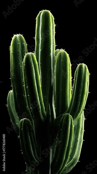 Obraz Dramatic Green Cactus Close-up on Black