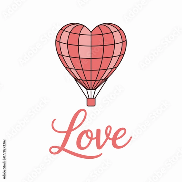Fototapeta This artistic depiction of a heart-shaped hot air balloon with a touch of whimsy conveys themes of love, making it ideal for various romantic-themed projects like cards and prints.