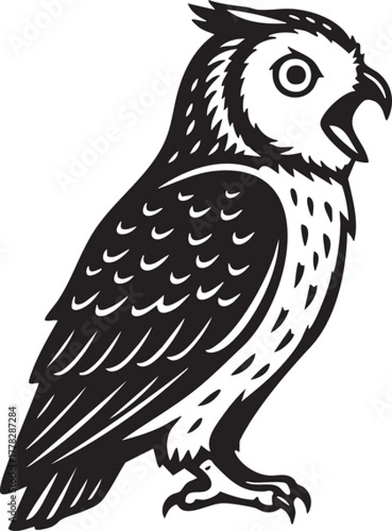Obraz Simple owl line art with open beak, wildlife bird graphic design