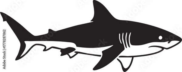 Obraz Monochrome aggressive shark icon, isolated on a white background.