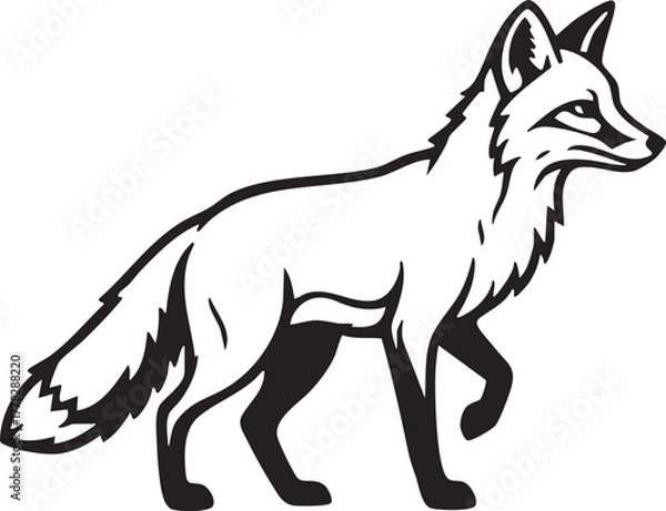 Obraz Monochrome wild animal icon, cunning fox silhouette isolated on white.