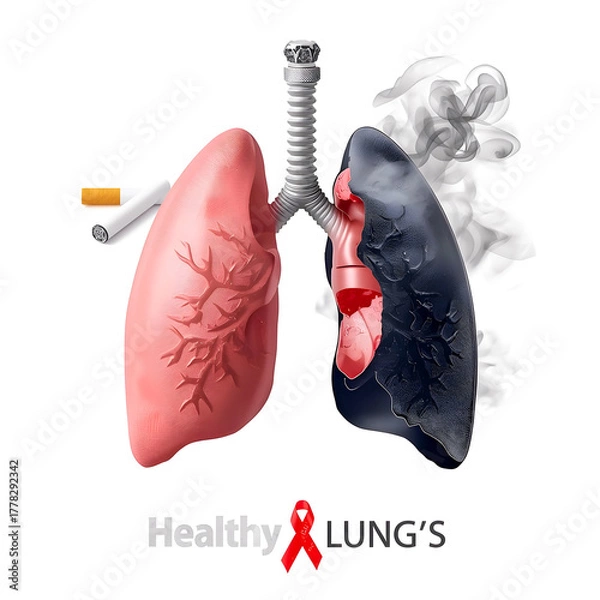 Fototapeta Smoking vs Healthy Lungs Comparison – Health Awareness Poster