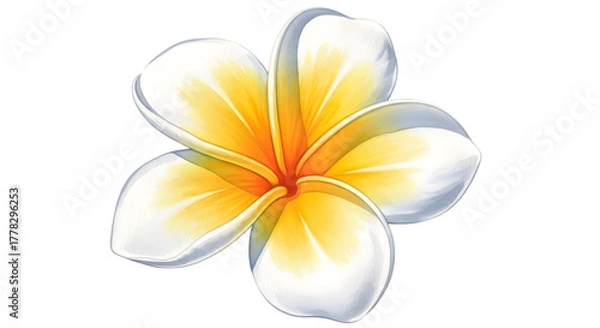 Fototapeta A beautiful white and yellow plumeria flower isolated on a transparent background