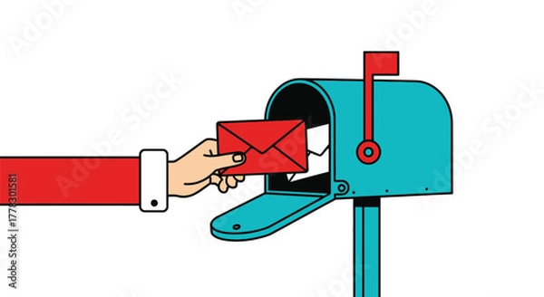 Obraz Santa claus putting christmas letter in mailbox vector illustration vector