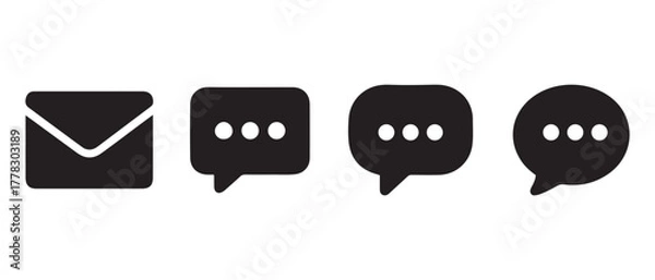Fototapeta Communication Icon Set. Envelope and Chat Bubble Silhouettes for UI Design.