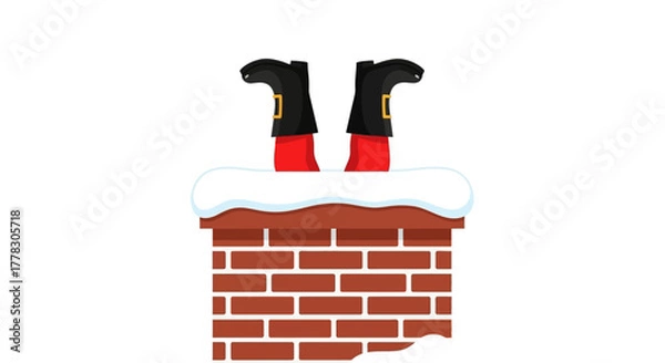 Obraz Santa Claus Stuck in Chimney Vector Illustration