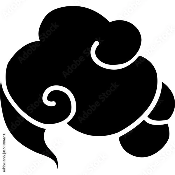 Fototapeta Traditional Japanese Cloud Motif Black Silhouette isolated on white background simple graphic design element