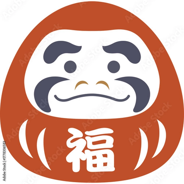 Obraz Traditional Japanese Daruma Doll with Lucky Character Painted on its Belly in a Close-Up View on a White Background