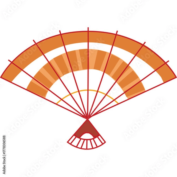 Fototapeta Traditional Japanese Folding Fan With Orange and White Sections And Red Accents On A Transparent Background