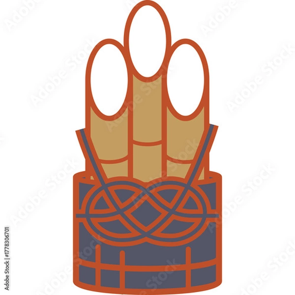 Fototapeta Traditional Japanese Kadomatsu decoration with bamboo stalks pine needles and plum blossoms in a decorative container for New Year celebrations isolated on white background