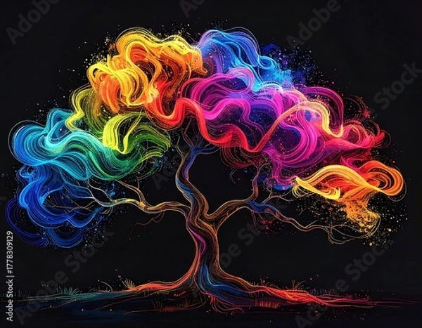 Fototapeta Vibrant abstract tree with colorful lines