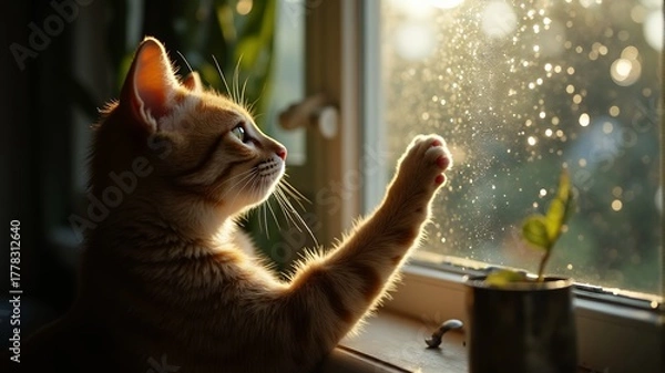 Fototapeta Cat Watching Raindrops