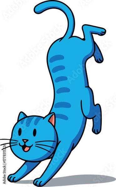 Obraz Cute Blue Cat Vector Illustration With Stripes