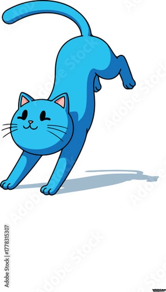Obraz Cute Blue Pixel Art Cat Stretching With Shadow