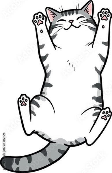 Obraz Cute Tabby Cat Leaping Upwards White Background