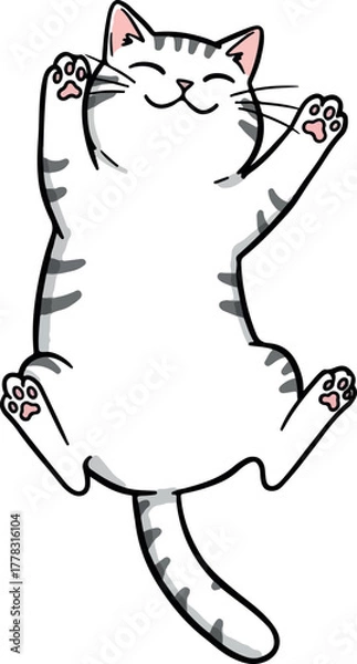 Obraz Cute Tabby Cat Sleeping Happily On White Background Flat Design