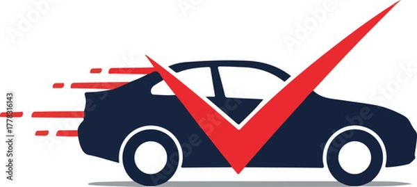 Obraz Dark Blue Car With Red Check Mark And Speed Lines