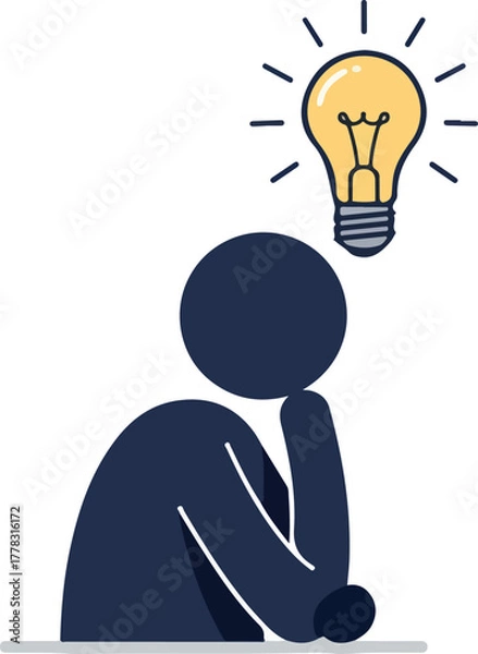 Obraz Dark Blue Stick Figure Thinking Under Glowing Light Bulb