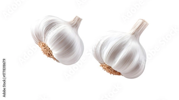 Fototapeta The raw garlic bulb showcases organic texture and shape, isolated on white