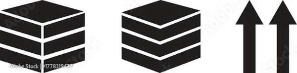 Obraz Logistics packaging symbols, stackable boxes, layers, and upward arrow handling icons