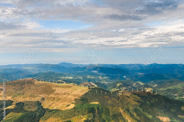 Fototapeta aerial view of farm wind at basque country, spain