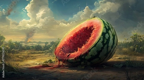 Fototapeta image of a watermelon that is starting to rot