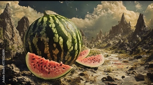 Fototapeta image of a watermelon that is starting to rot