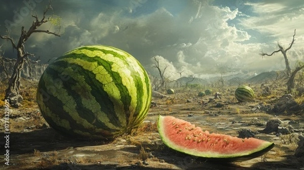Fototapeta image of a watermelon that is starting to rot