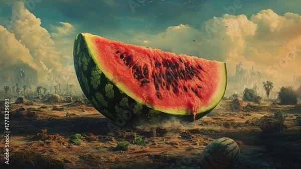 Fototapeta image of a watermelon that is starting to rot