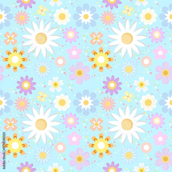 Obraz Cute Daisy and Wild Flower Mix Seamless Pattern Background.