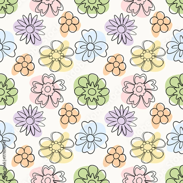 Obraz Seamless Groovy Floral Pattern in Pastel Colors.
