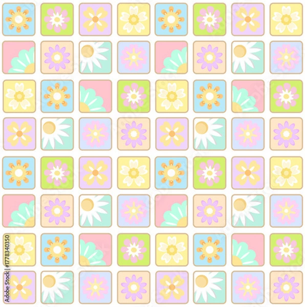 Obraz Patchwork Pastel Flower Seamless Pattern in Square Grid.
